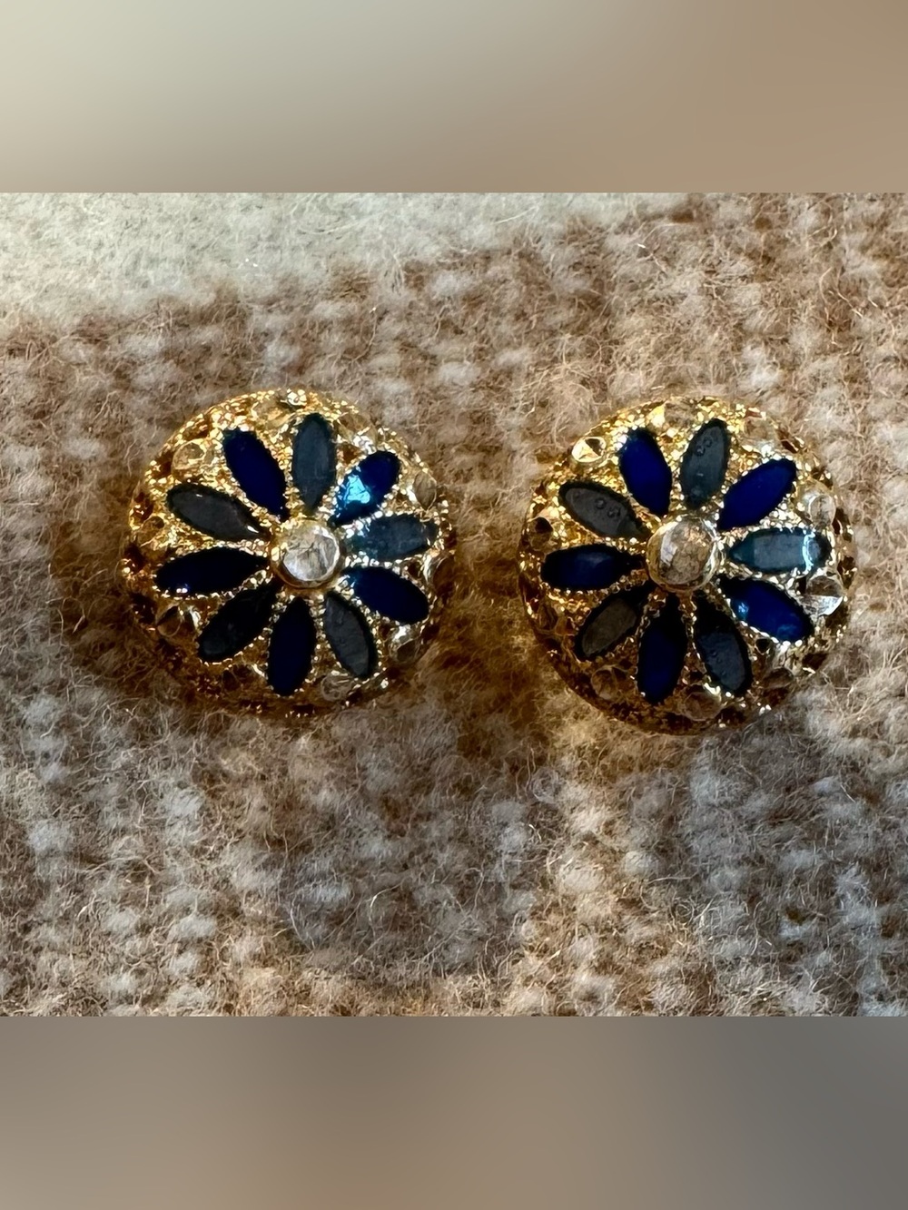 Blue/Gold Floral Gemstone Earrings